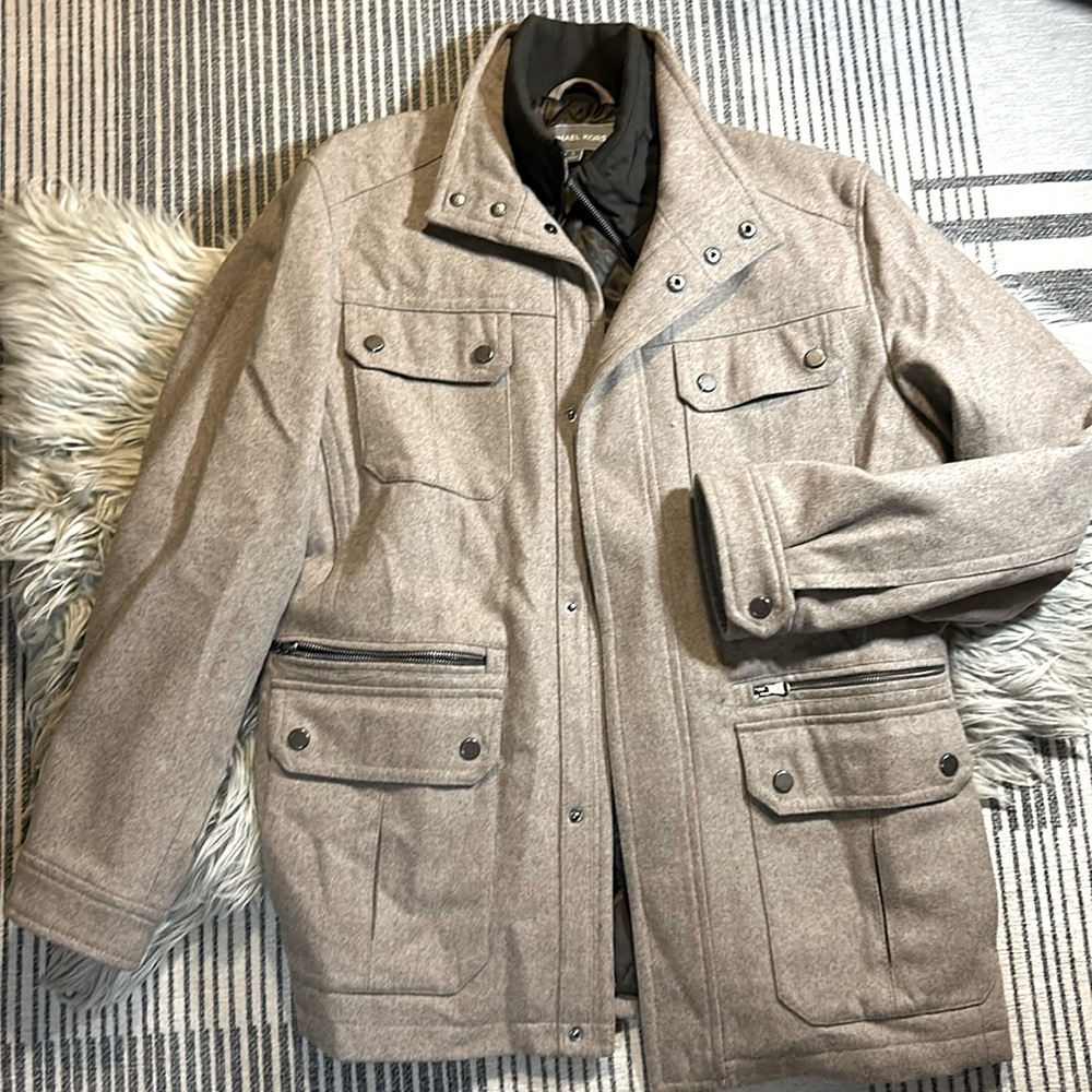 Michael Kors Wool Blend Utility Coat in Mocha Beige